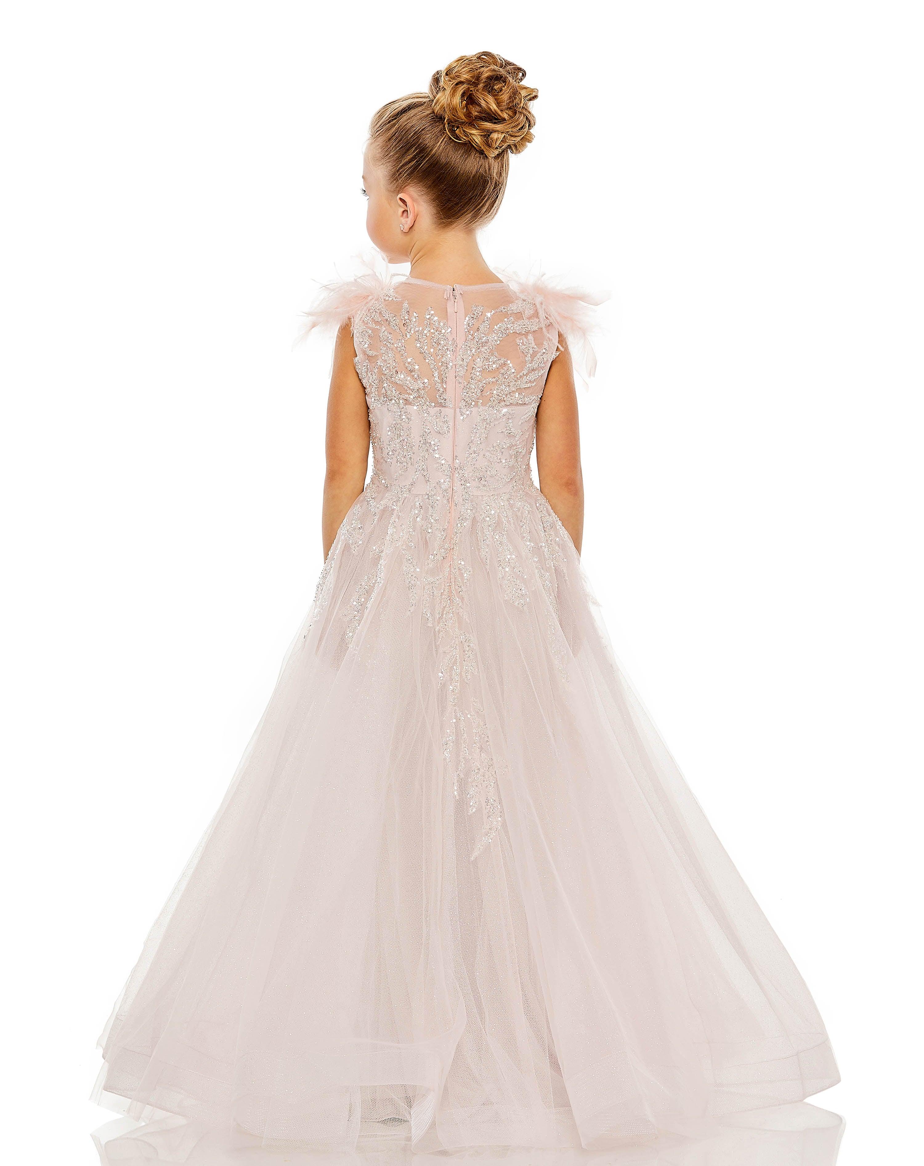 Flower Girl Dresses Long Flower Girl Cap Sleeve Beaded Ball Gown Rose