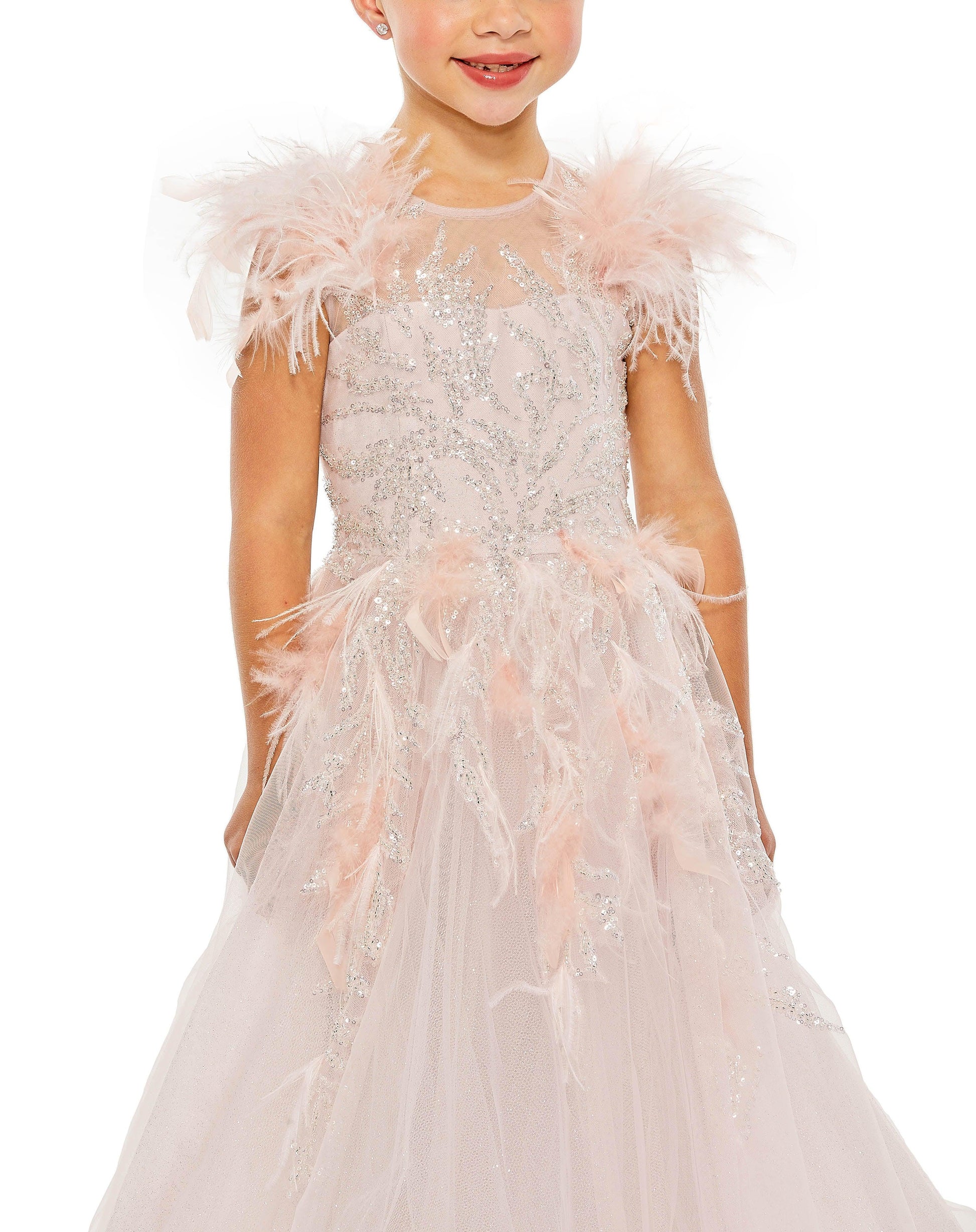 Mac Duggal 20590 Long Flower Girl Cap Sleeve Beaded Ball Gown