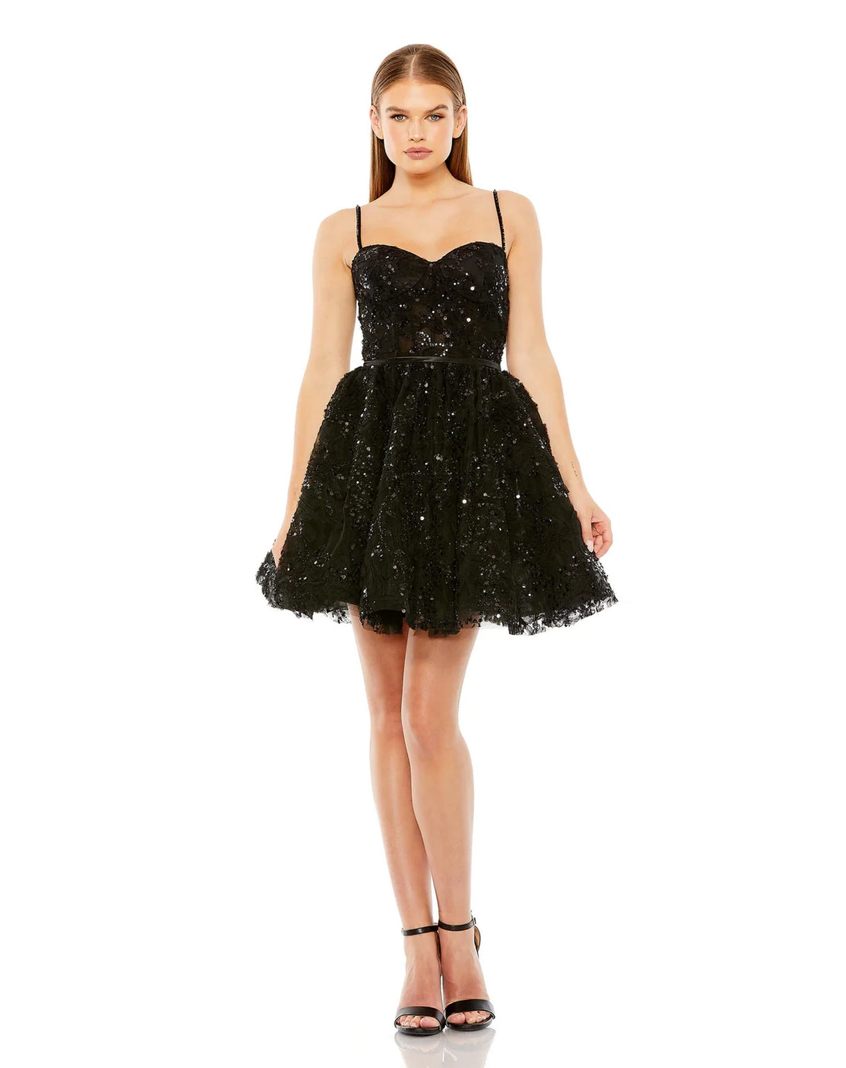 Beaded Strap Bustier Sequin Mini Dress - Mac Duggal Black / US 10 Beaded Strap Bustier Sequin Mini Dress - Mac Duggal Black / US 10