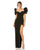 Formal Dresses Long Puff Sleeve Beaded Sweetheart Neck High Slit Dress Black