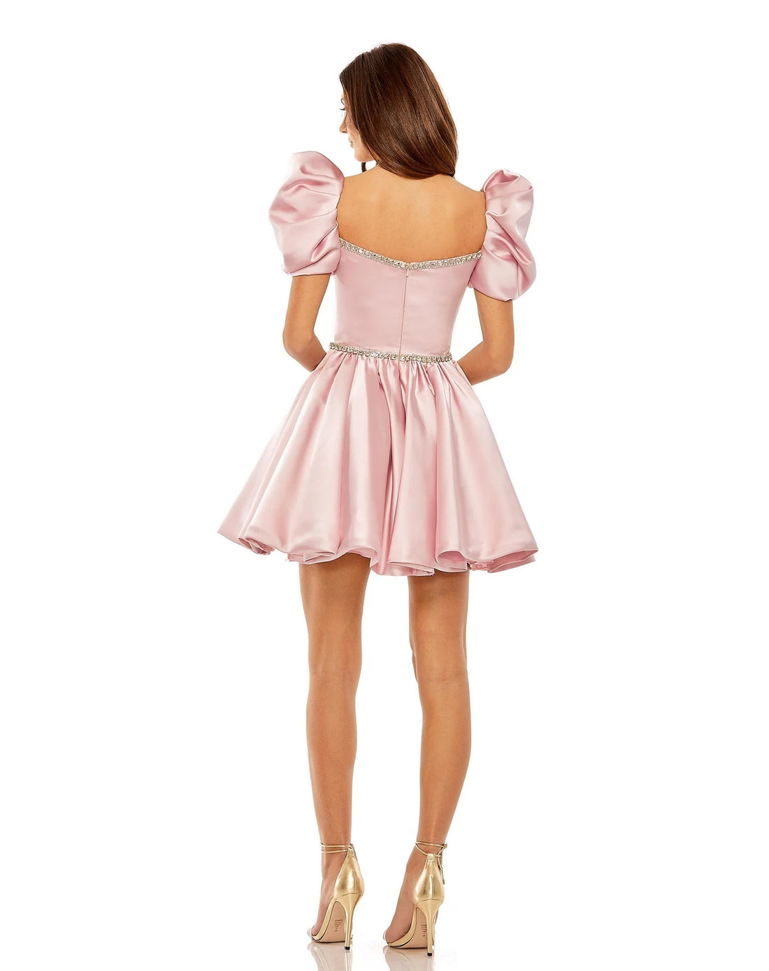 Blush Mac Duggal 20688 Puff Sleeve Beaded Top Full Skirt Short Dress ...