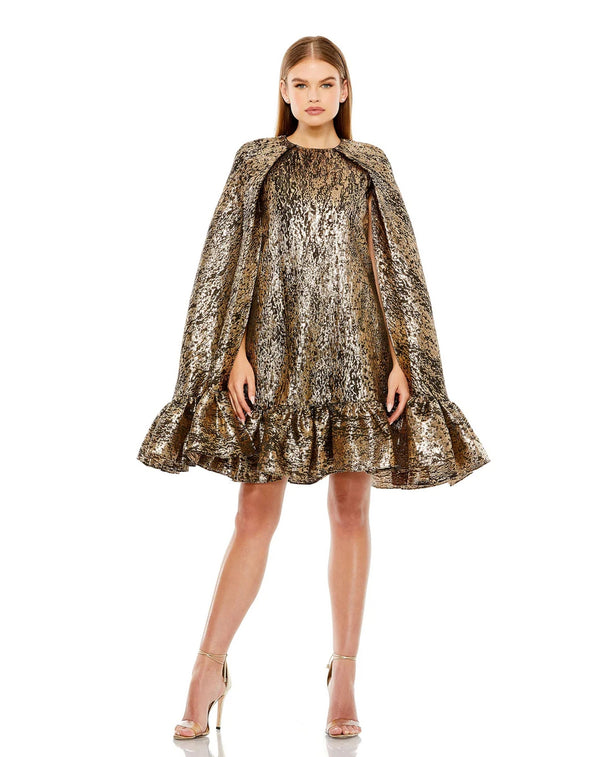 High Neck Cape Sleeve Metallic Trapeze Short Dress High Neck Cape Sleeve Metallic Trapeze Mac Duggal 20700