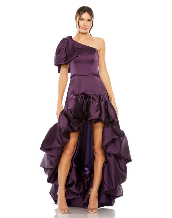 Long One Shoulder Sleeve Full High Low Pockets Dress One Shoulder High Low with Pockets Mac Duggal 20702