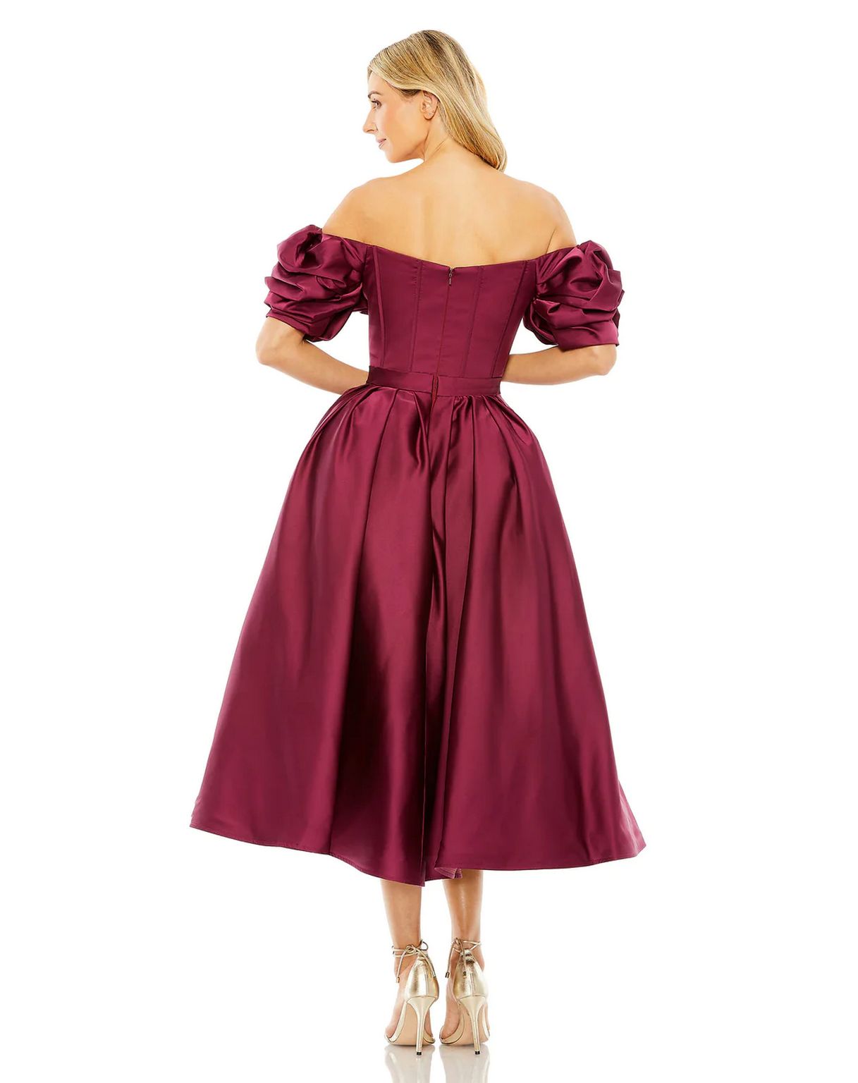 Mac Duggal 20706 Off Shoulder Ruffle Tea Length Dress