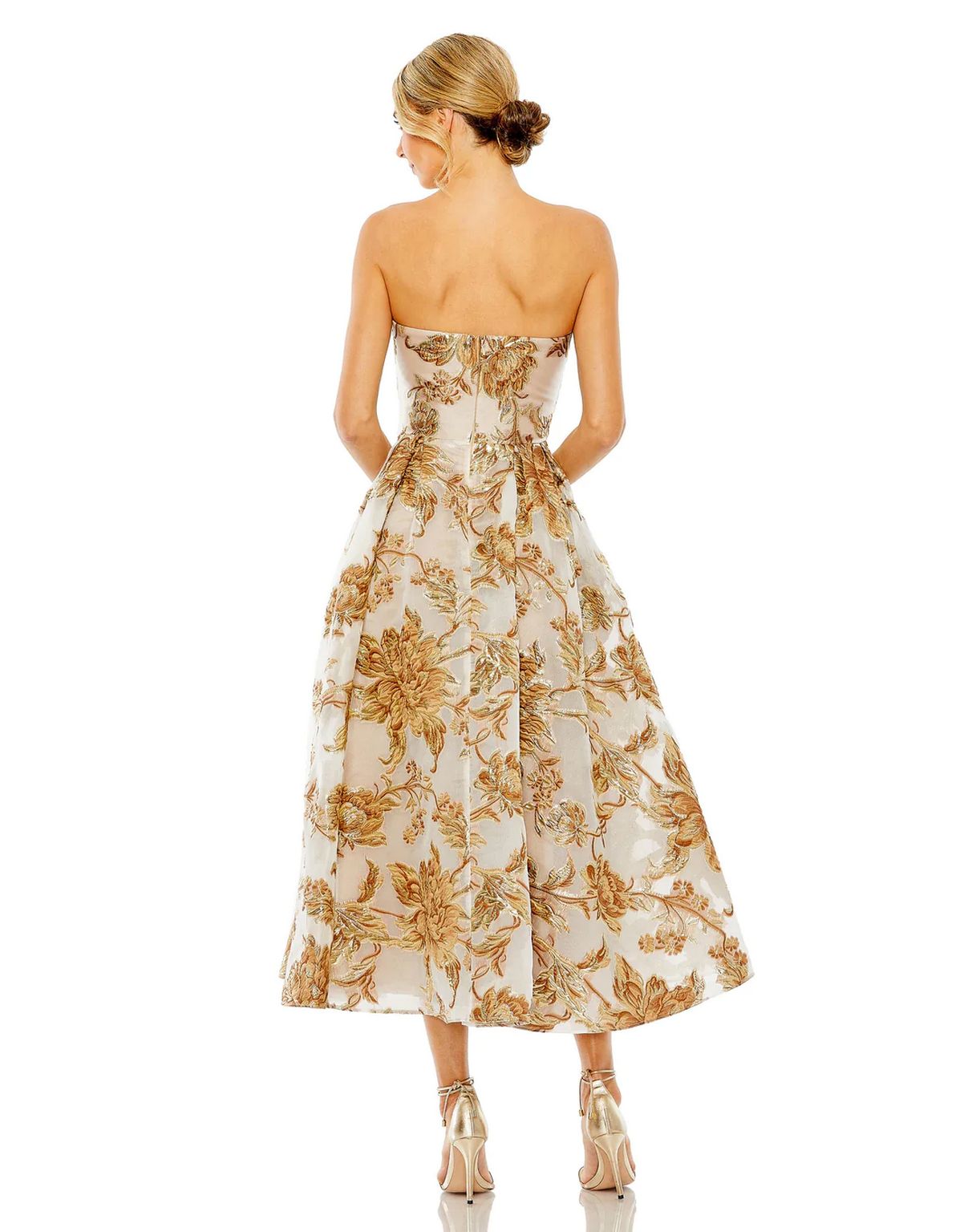 Mac Duggal Women's Strapless Brocade Midi Dress with Pockets - Bronze