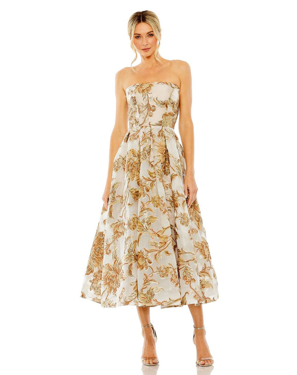Mac Duggal Women's Strapless Brocade Midi-Dress - Bronze