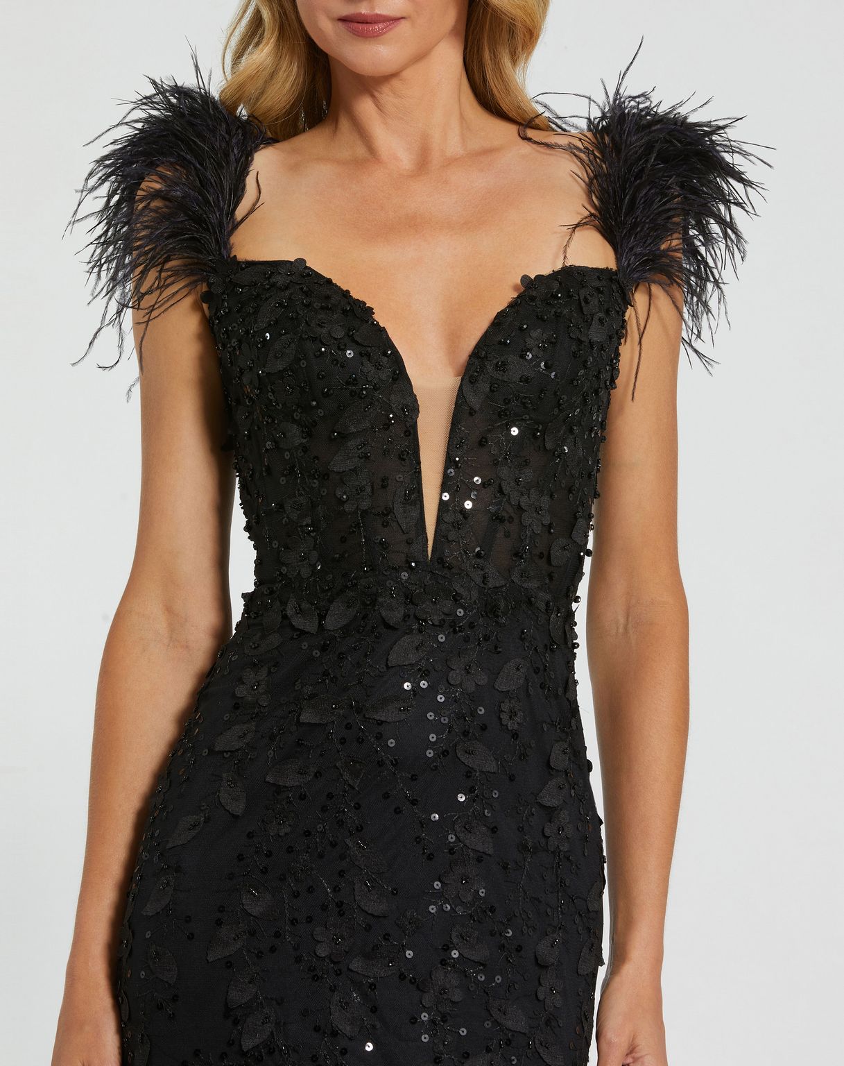 Mac Duggal 20889 Long Fitted Feather Straps Prom Dress