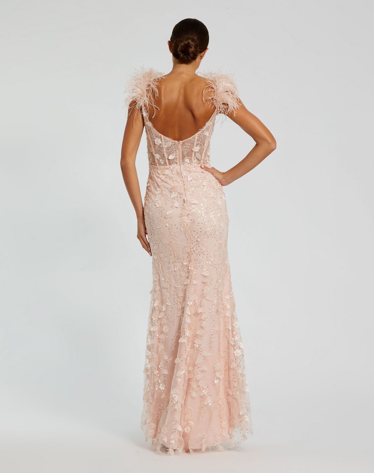 Mac Duggal 20889 Long Fitted Feather Straps Prom Dress