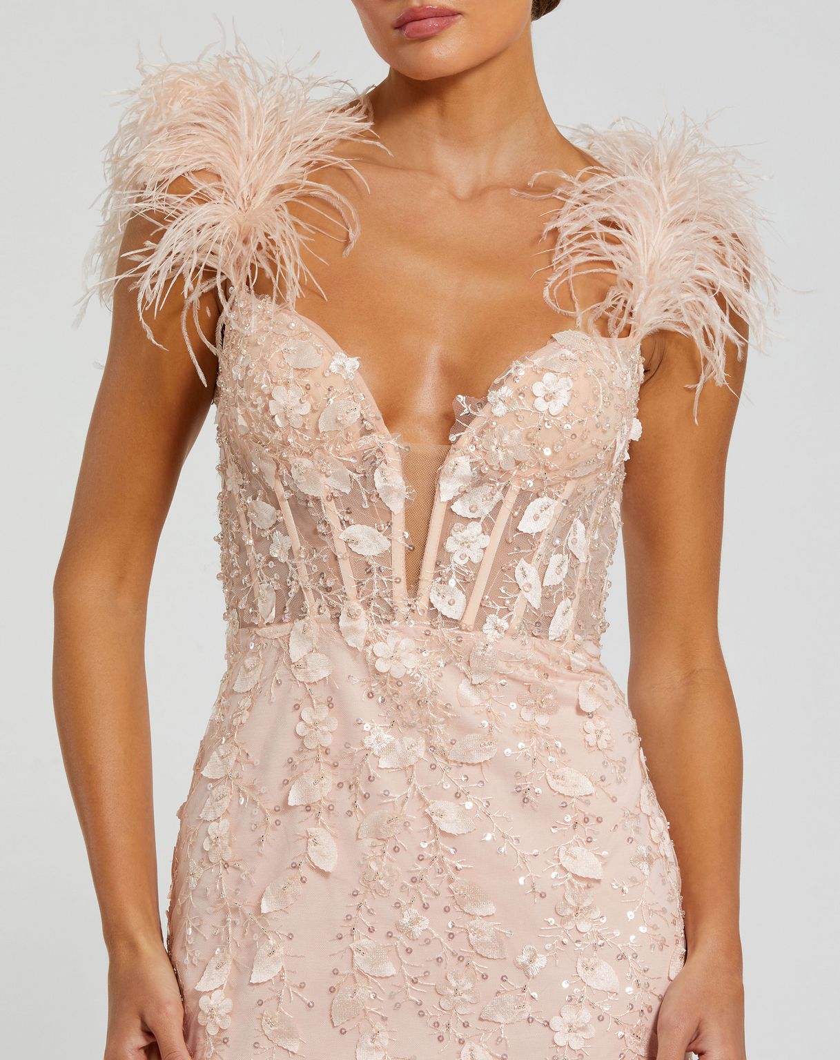 Mac Duggal 20889 Long Fitted Feather Straps Prom Dress