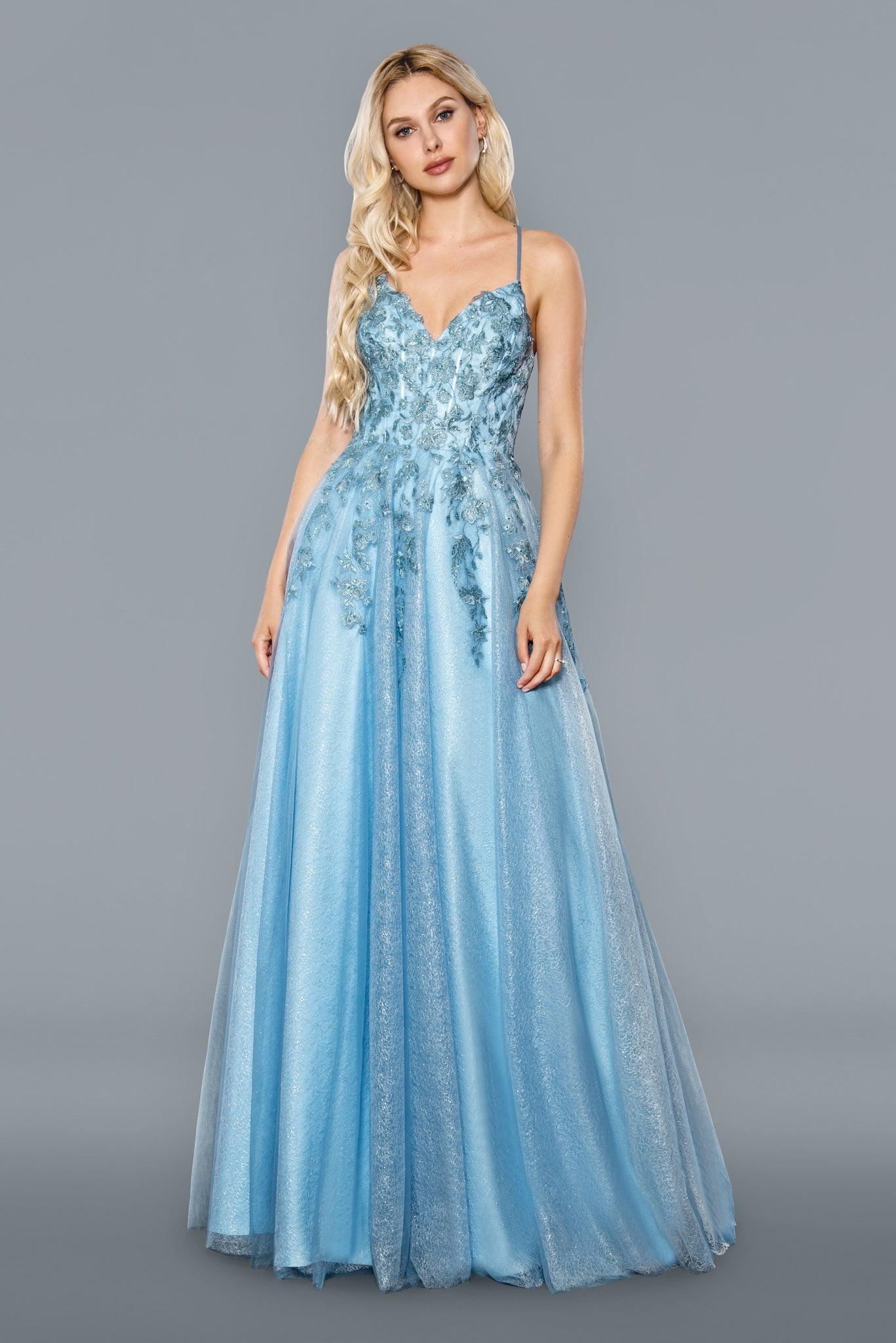 Long Spaghetti Straps Evening Gown Sky Blue