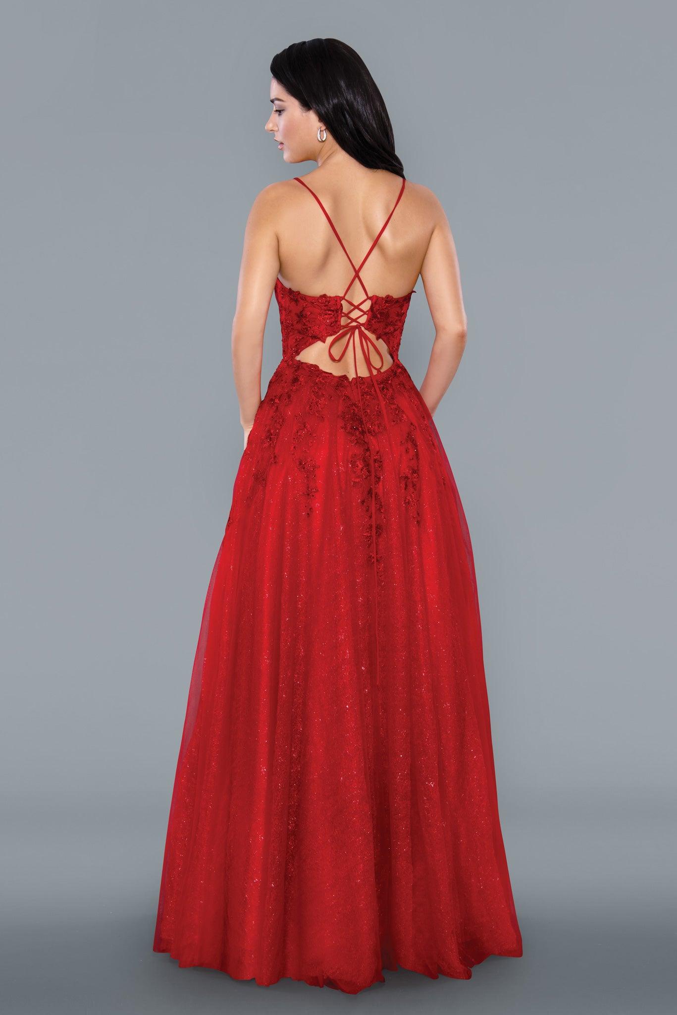 Long Spaghetti Straps Evening Gown Red