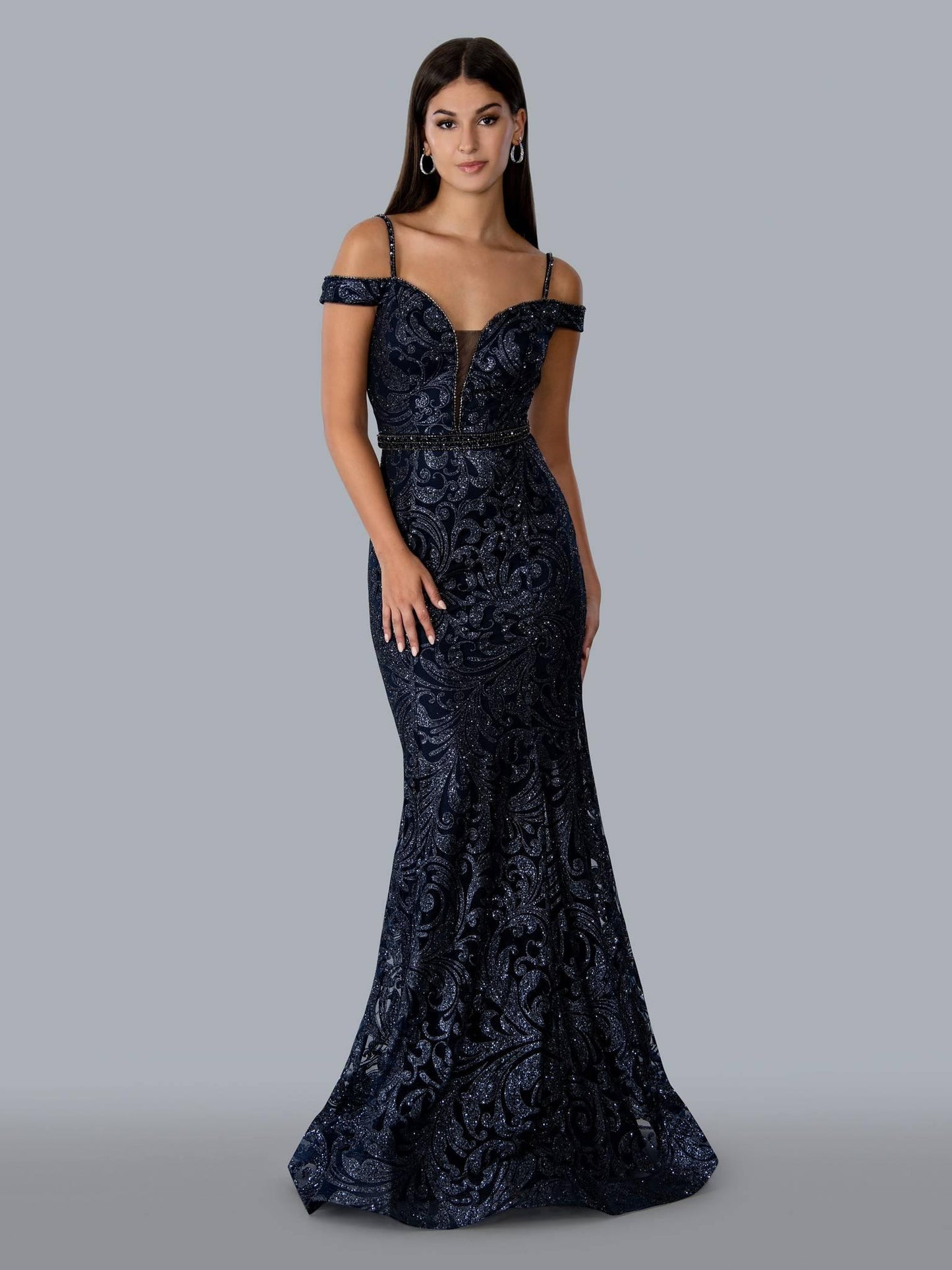 Stella Couture 21044 Long Off Shoulder Evening Dress