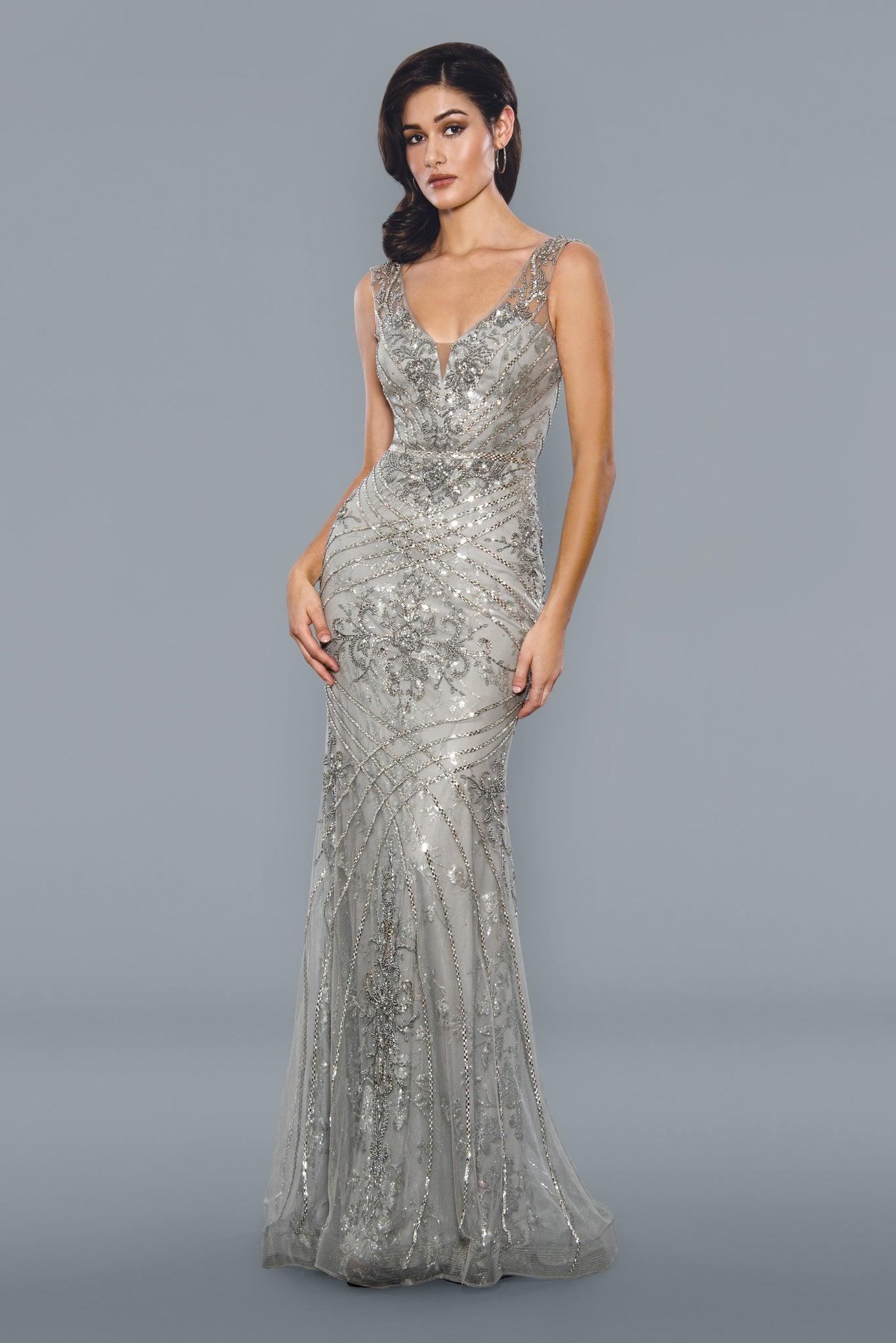 Sleeveless Long Evening Gown Prom Dress Silver