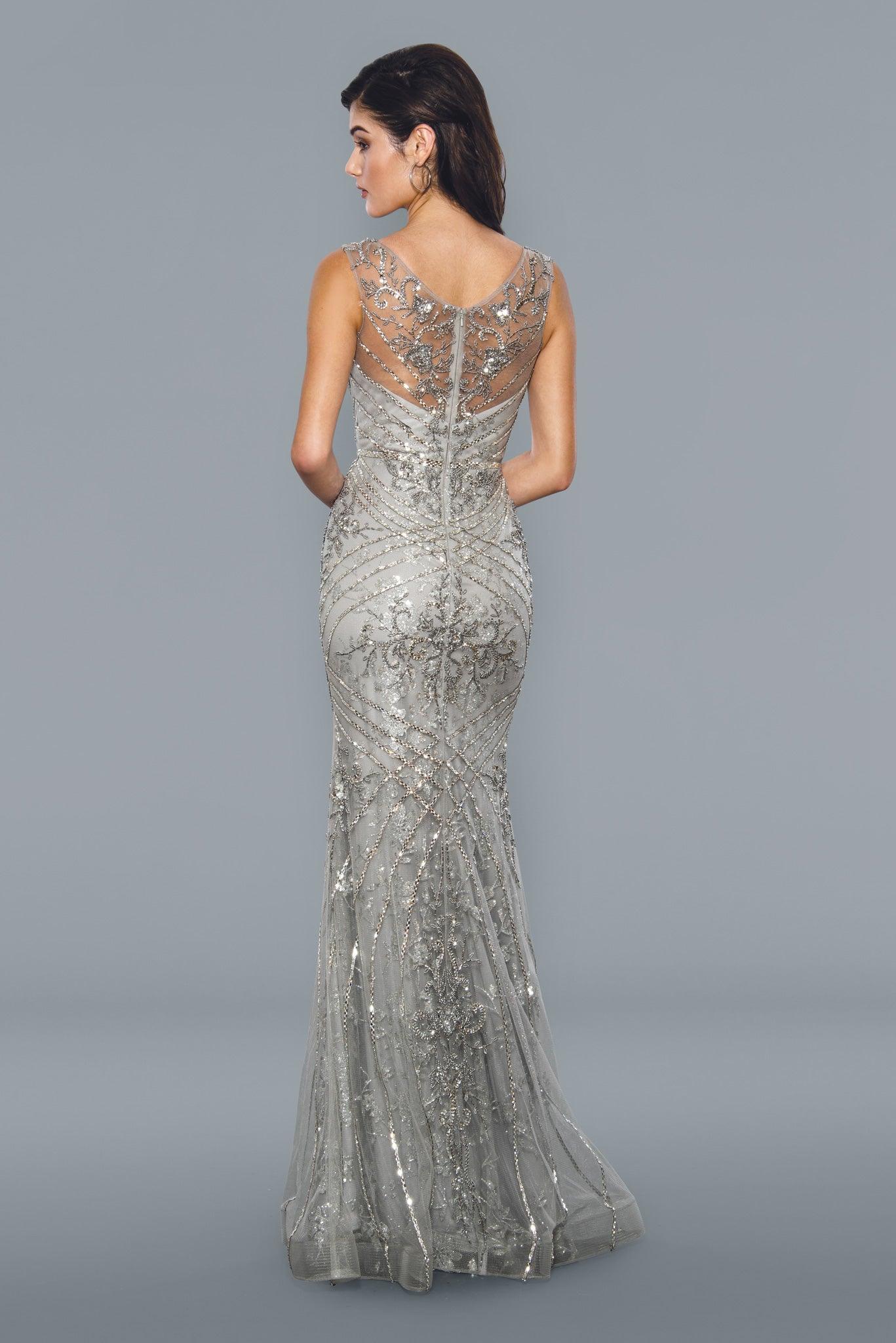 Silver Stella Couture 21048 Sleeveless Long Evening Gown for $579.99 ...