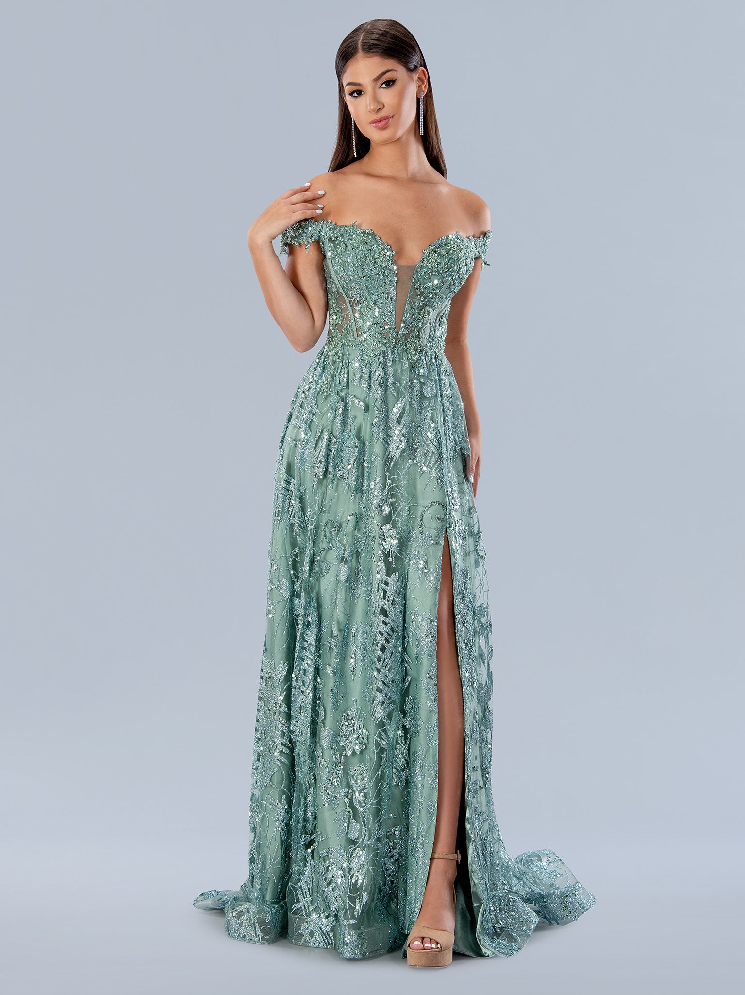 Prom Dresses Glitter Formal Long Prom Dress Sage