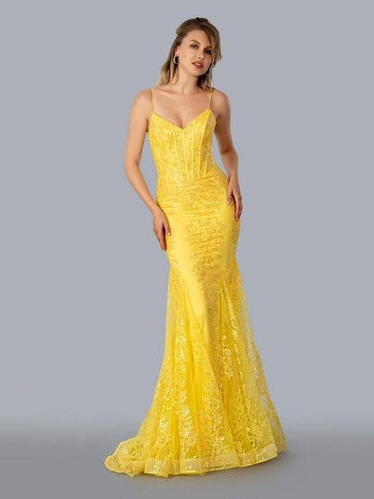 Long Sparkling Evening Gown Yellow