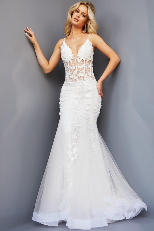 Jovani 02841 Long Spaghetti Strap Mermaid Wedding Gown