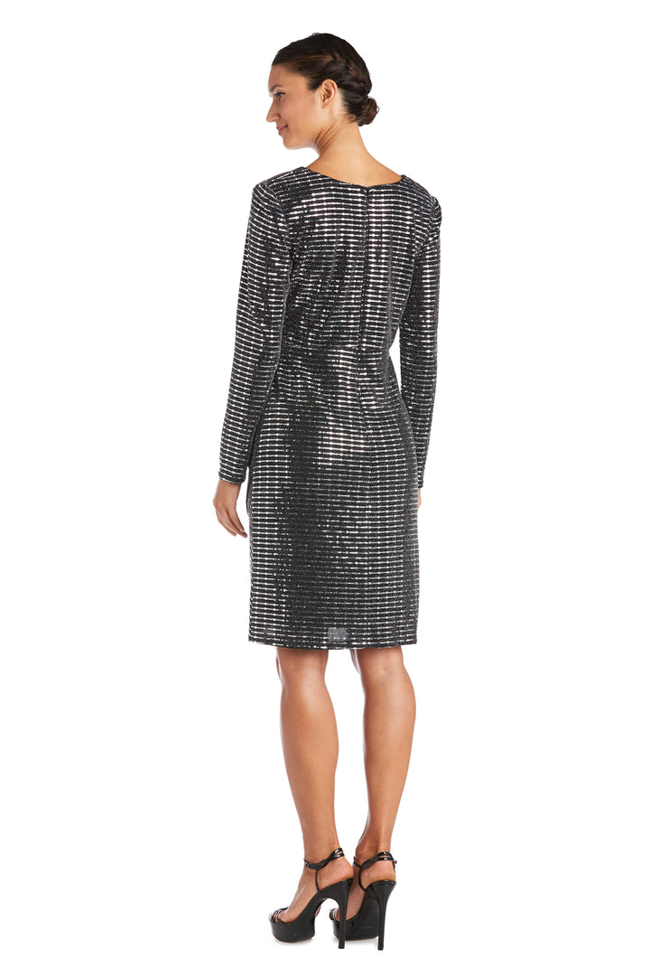 Nightway 21843 Long Sleeve Metallic Cocktail Short Dress