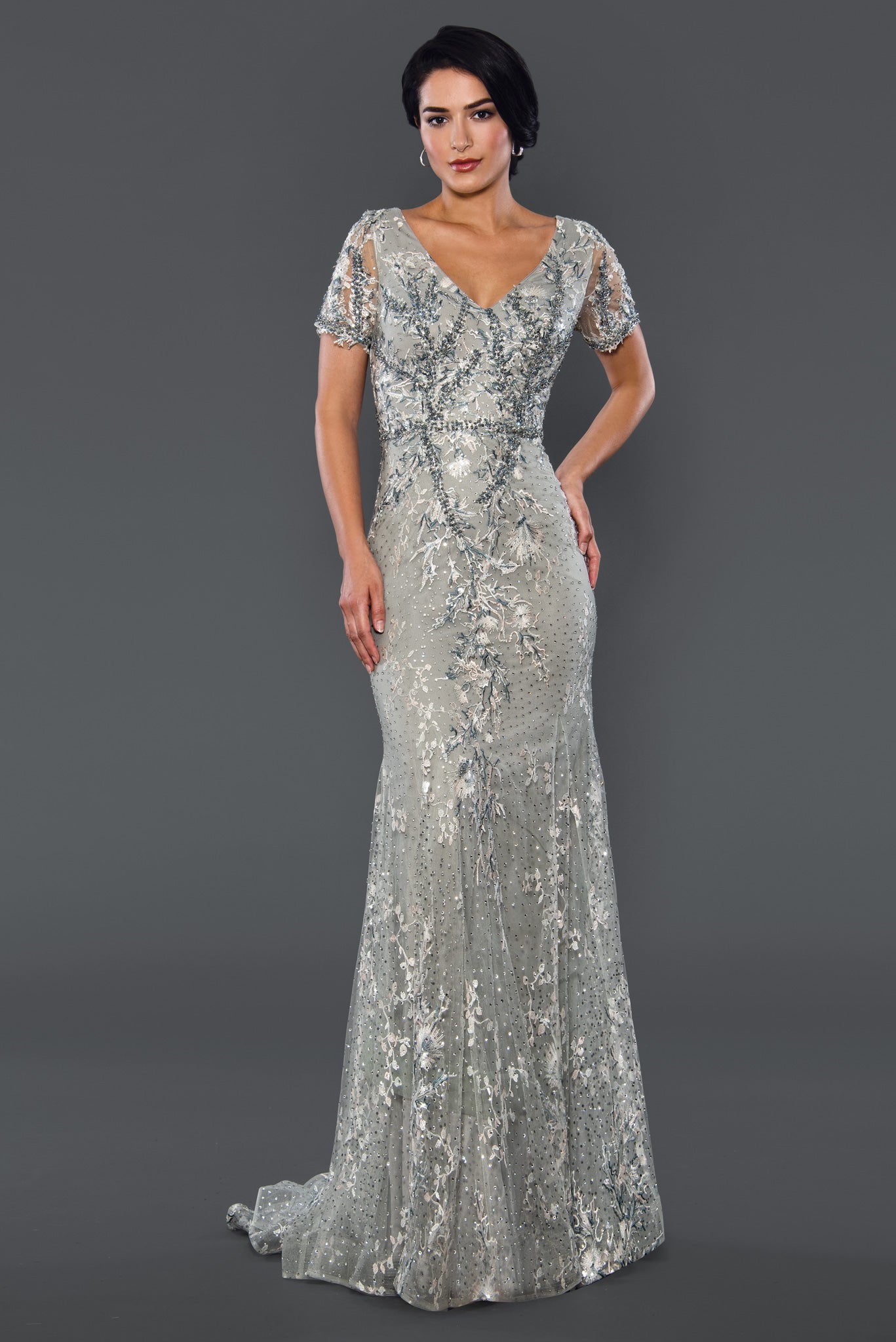 Silver Stella Couture 22062 Long Formal Beaded Mother of the Bride