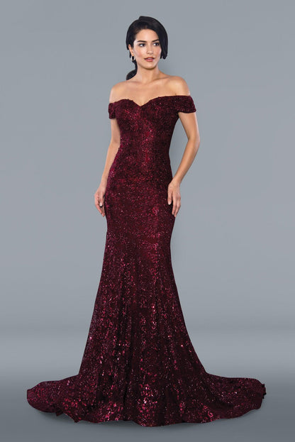 Long Sparkling Evening Gown Prom Dress Burgundy