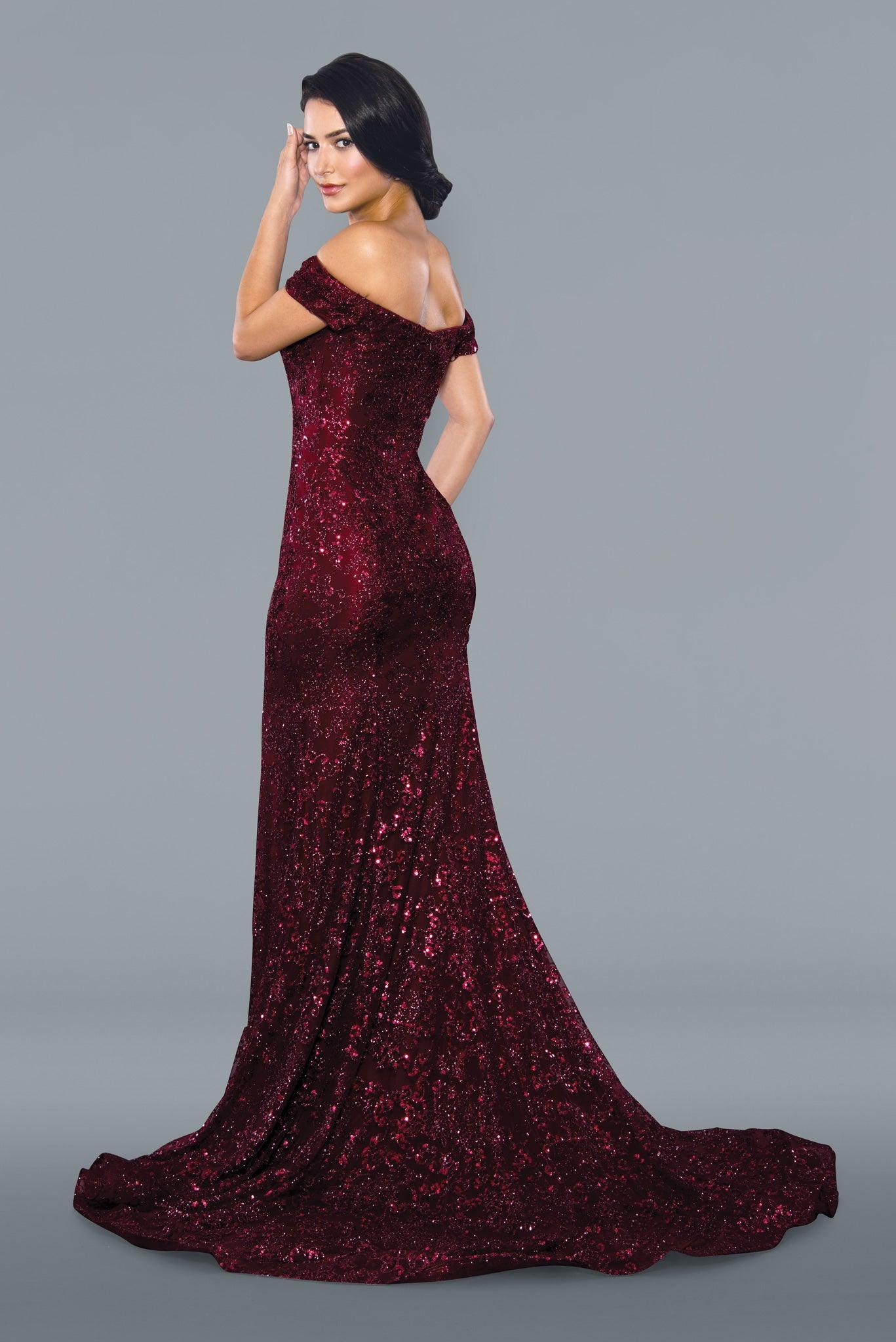 Long Sparkling Evening Gown Prom Dress Burgundy2