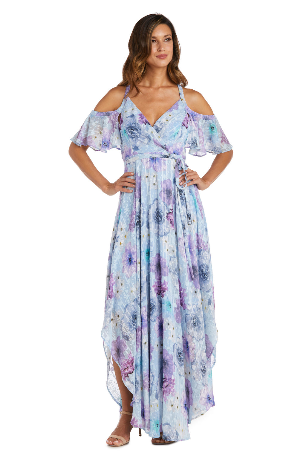 Formal Dresses Long Formal High Low Floral Print Dress Blue