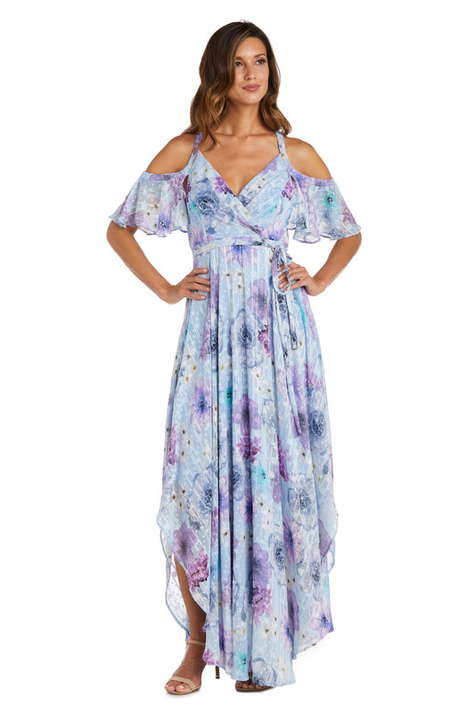 Formal Dresses Long Formal High Low Floral Print Dress Blue