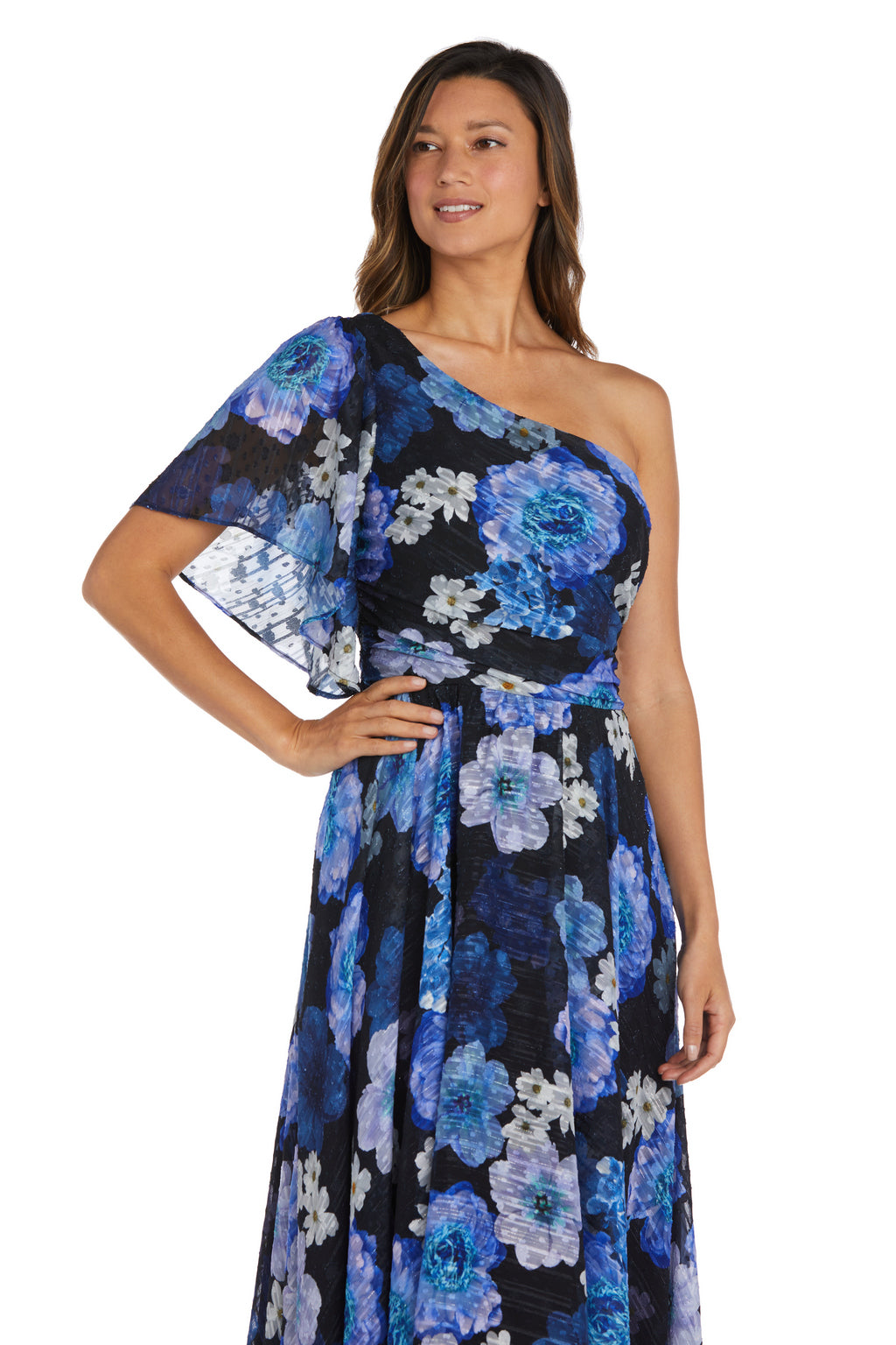 Black/Royal Nightway 22166 Floral Maxi Cocktail Dress