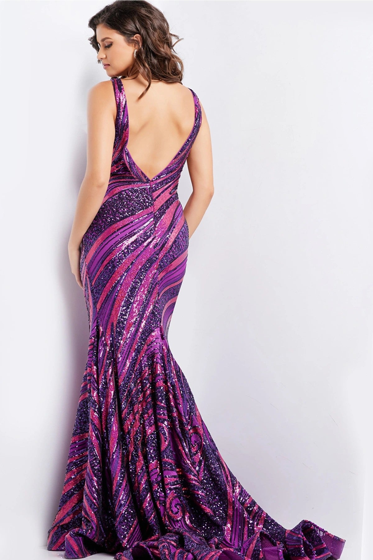 Purple/Fuchsia Jovani 22314 Long Sleeveless Sequin Mermaid Prom Dress