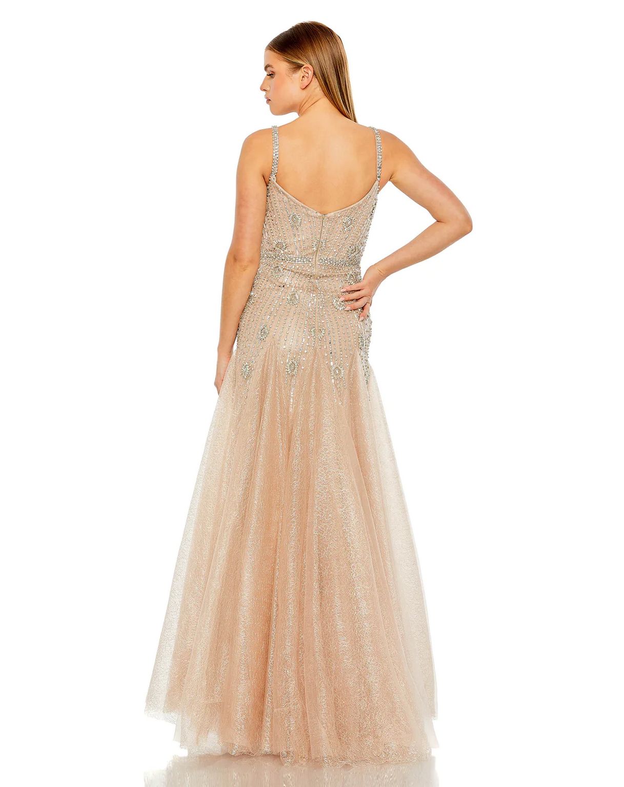 Mac Duggal 2236 Long Slim Strap Embellished Bustier Dress