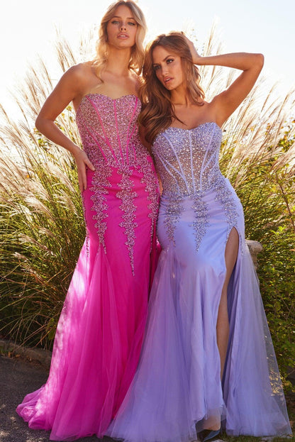 Prom Dresses Long Strapless Beaded Prom Dress Hot Pink/Silver