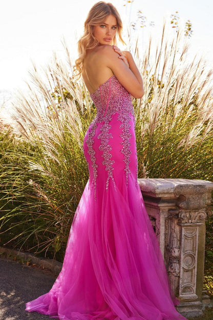 Prom Dresses Long Strapless Beaded Prom Dress Hot Pink/Silver