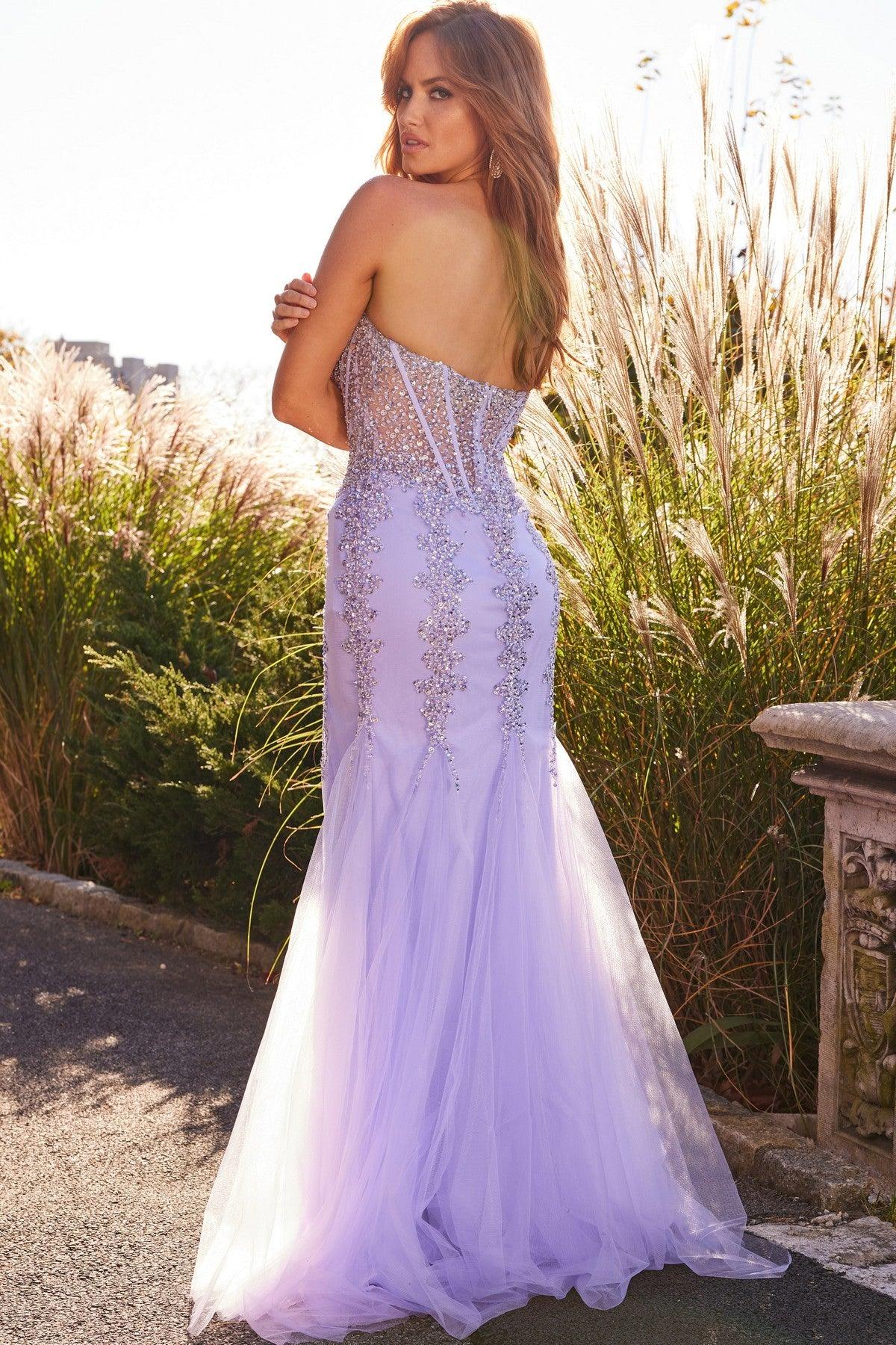 Prom Dresses Long Strapless Beaded Prom Dress Lilac/Silver