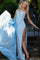 Prom Dresses Long One Shoulder Fitted Prom Dress Light Blue