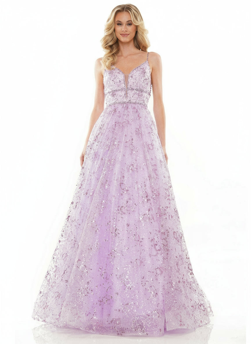 Lilac Colors 2288 Long Formal Beaded Spaghetti Strap Prom Dress for