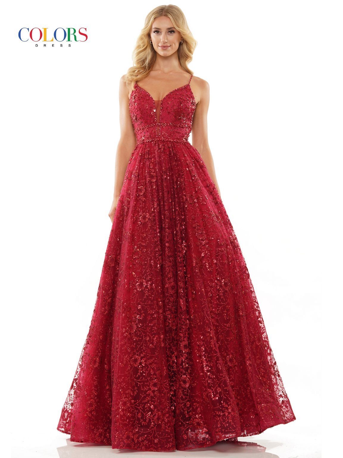 Colors 2288 Long Formal Beaded Spaghetti Strap Prom Dress