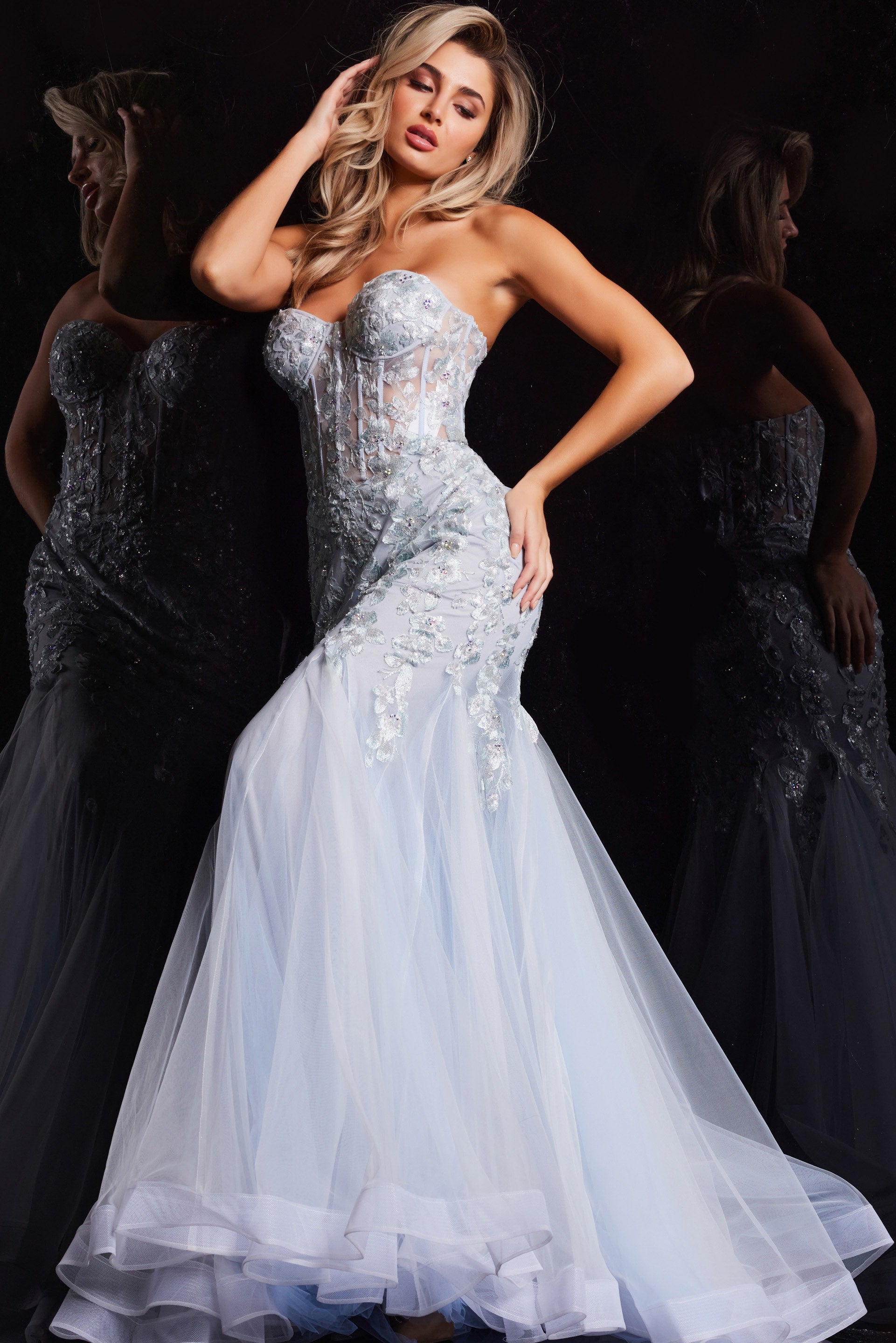 Jovani 22924 Long Formal Beaded Mermaid Prom Dress