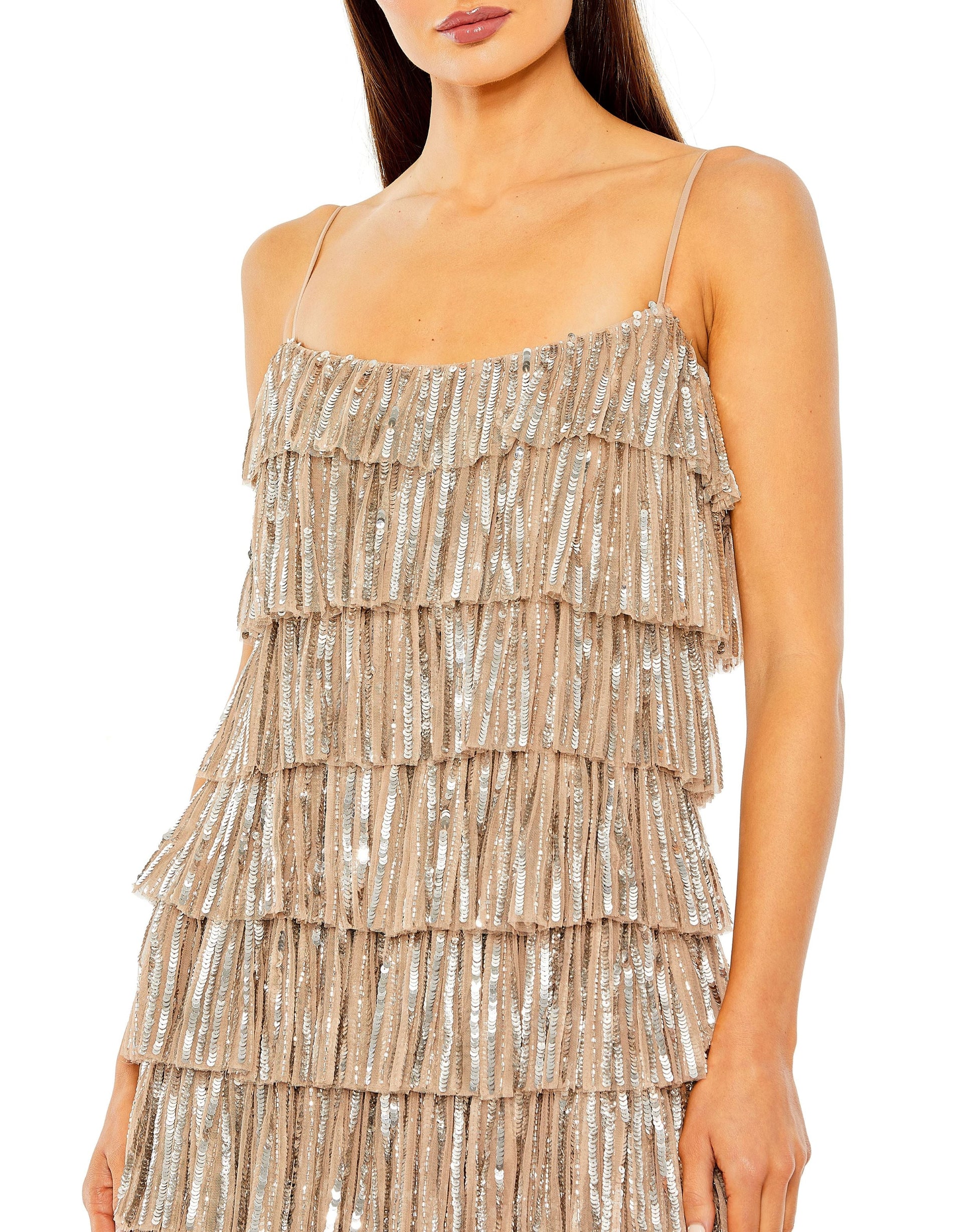 Mac Duggal 23001 Beaded Strap Sequin Ruffle Short Dress