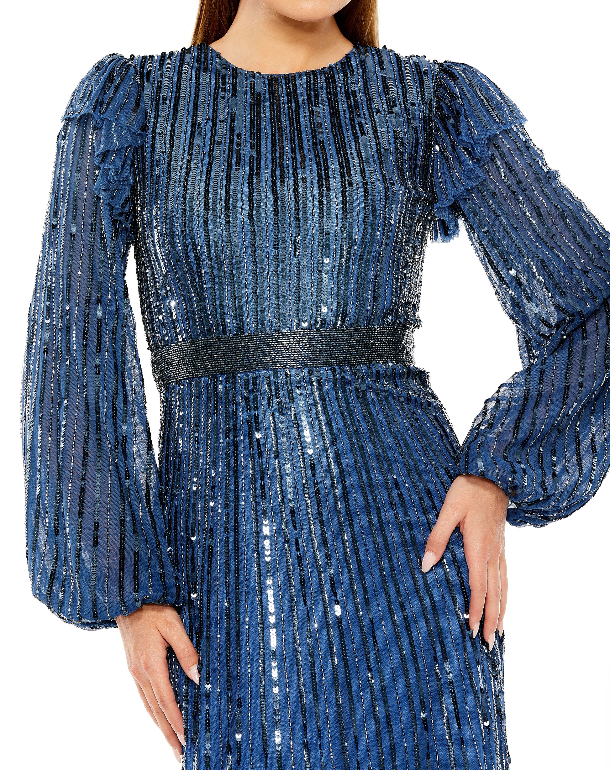Mac Duggal 23003 Long Sleeve Formal Sequin Dress