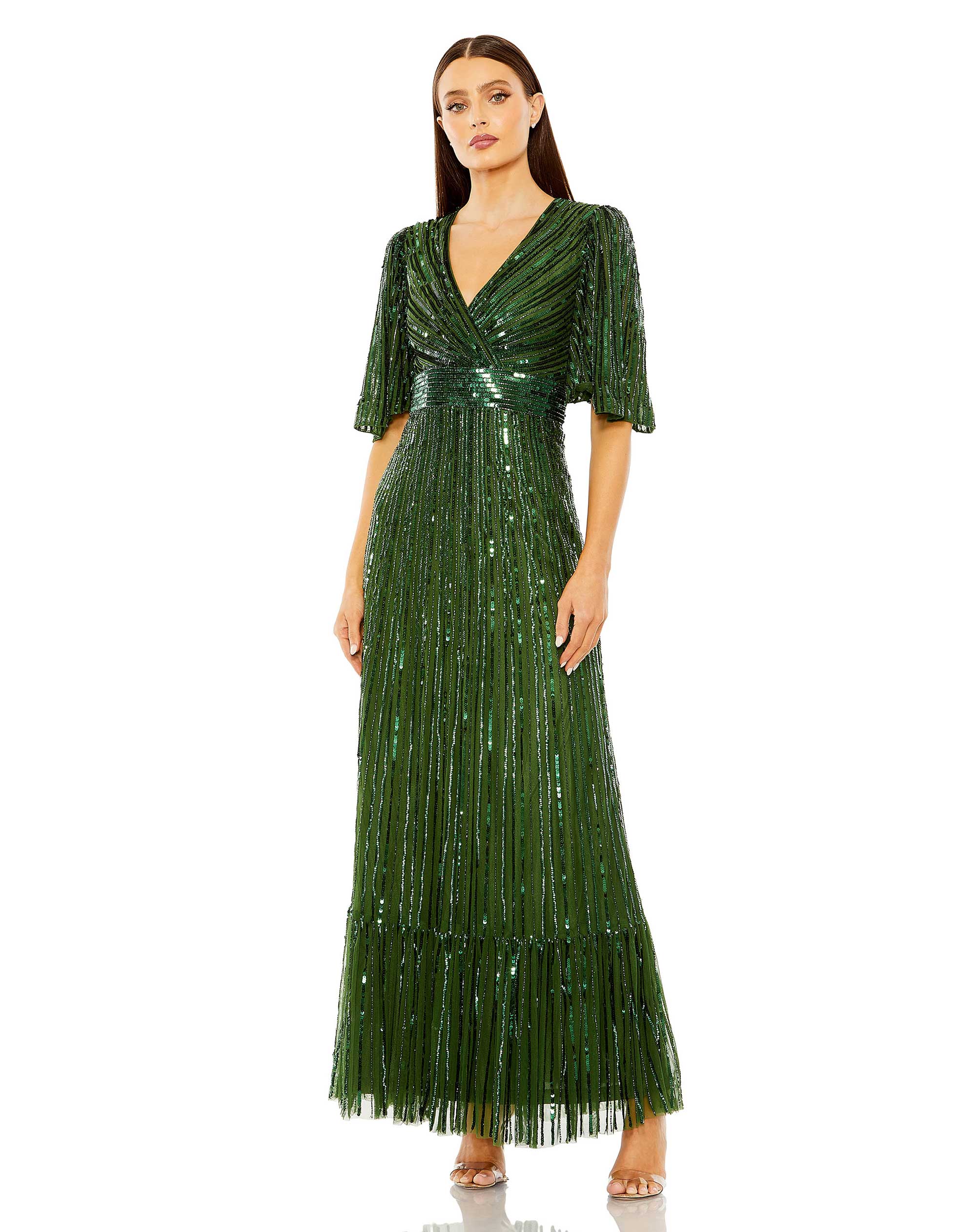 Long Flutter Sleeve Deep V Ruffle Hem Sequin Dress Flutter Sleeve Deep The Dress Outlet Long Flutter Sleeve Deep V Ruffle Hem Sequin Dress Flutter Sleeve Deep The Dress Outlet
