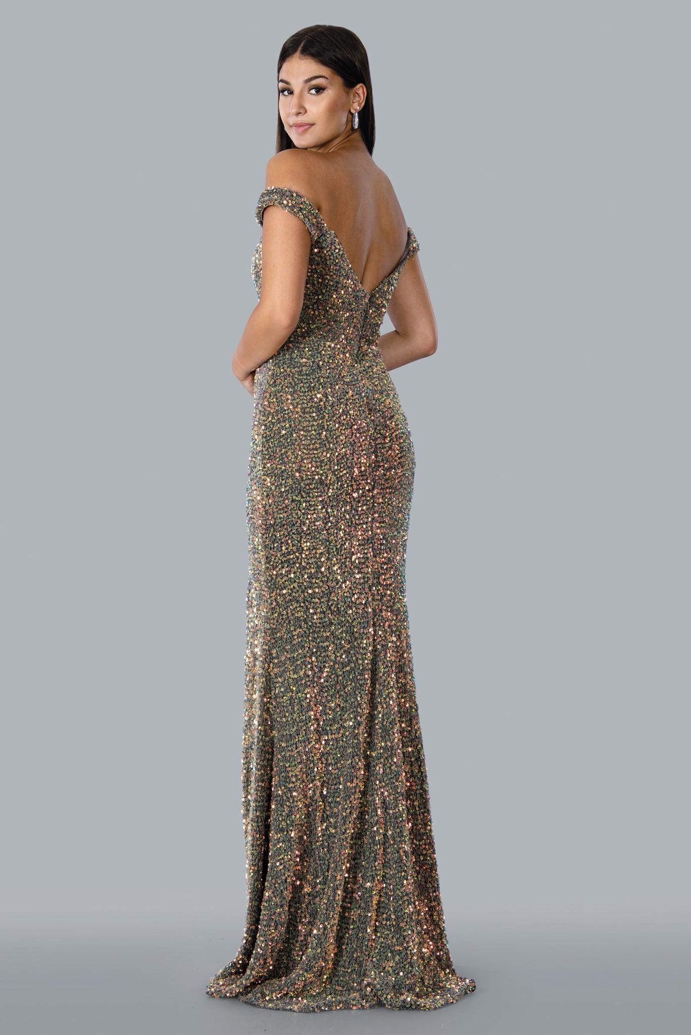 23109 Off Shoulder Long Evening Gown Multi
