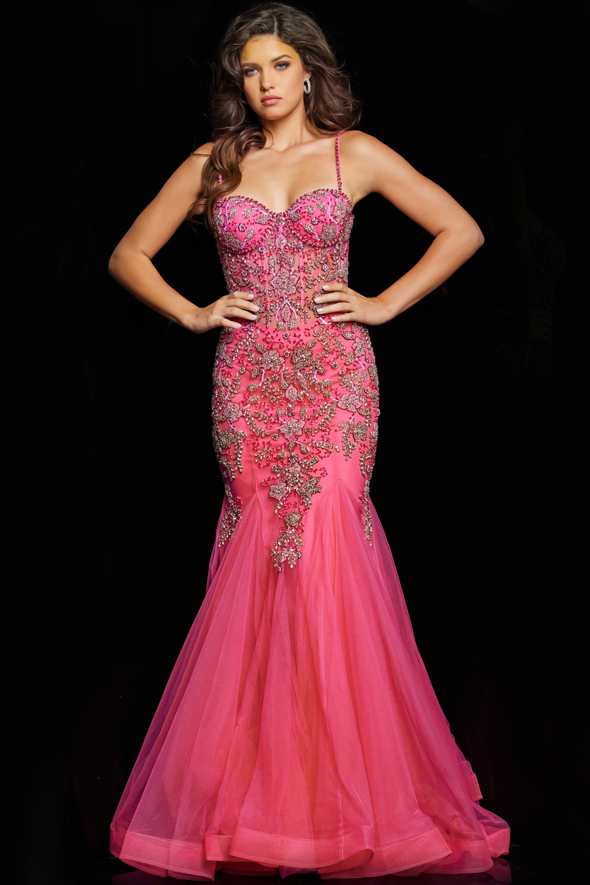 Jovani 23125 Spaghetti Strap Embellished Mermaid Long Formal Prom Dress