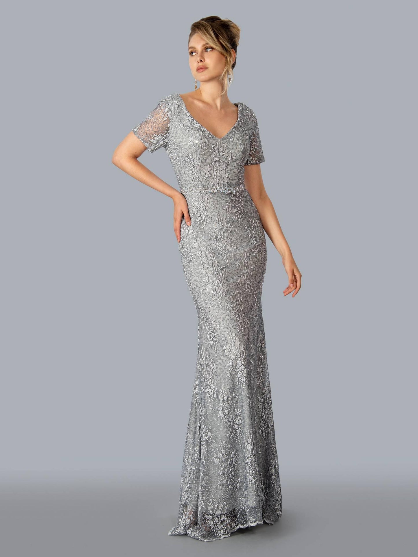 Stella Couture 23325 Long Formal Evening Gown Silver