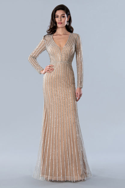 Mother of the Bride Dresses Long Sleeve Formal Rhinestone Mother of the Bride Dress Champagne