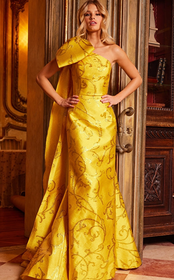 Royal Jovani 23742 Oversized Bow One Shoulder Cape Formal