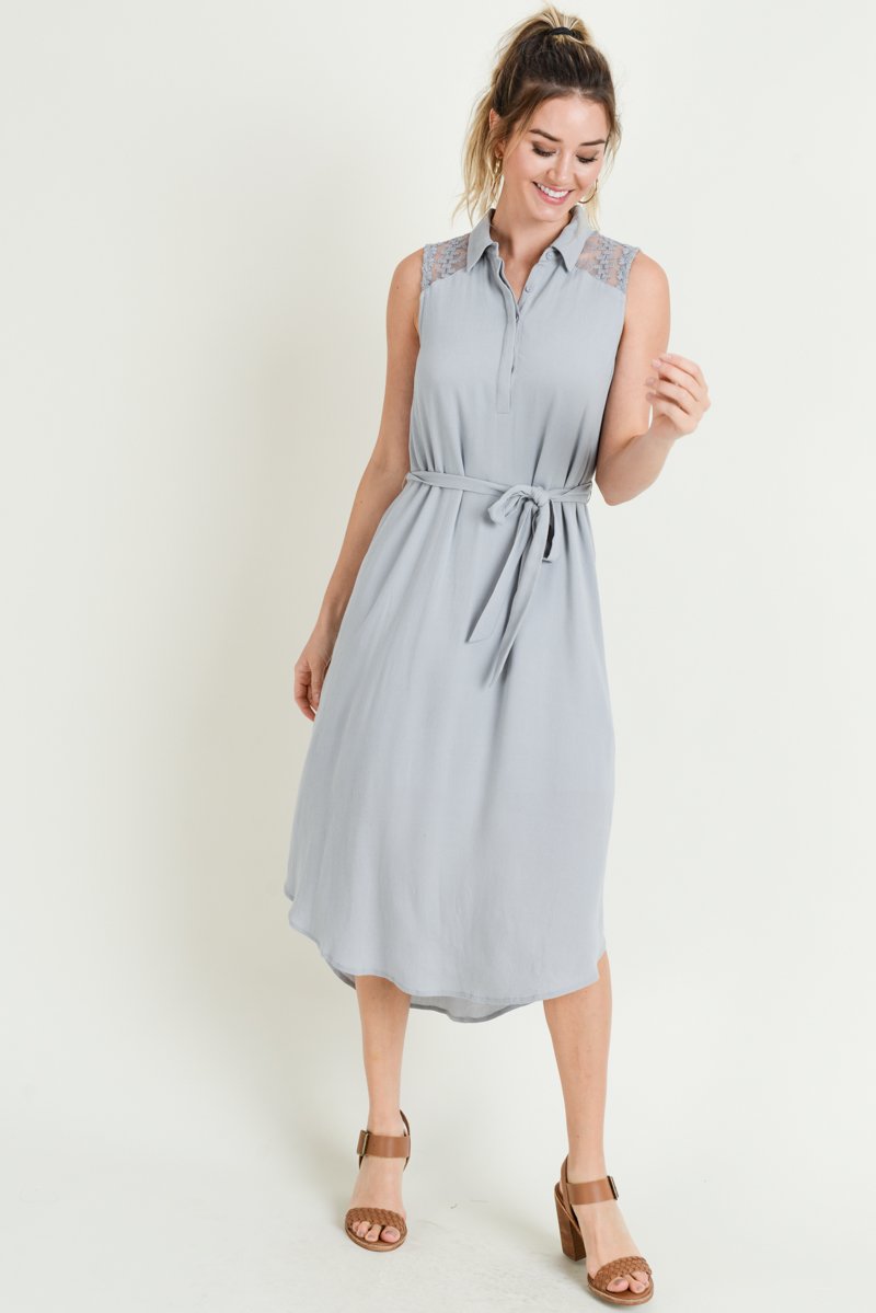 ADORA Striped Button Down Sleeveless Midi Dress