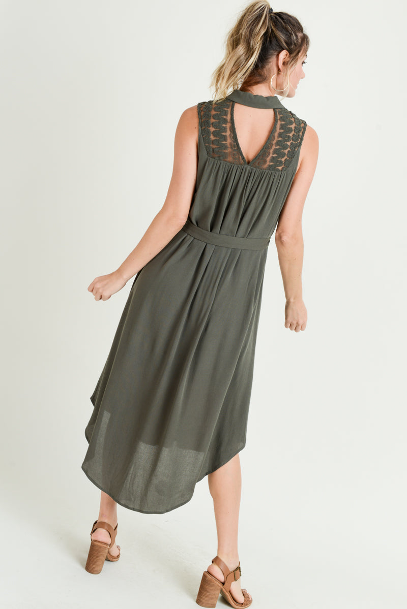 Sleeveless Collared Button Midi Dress