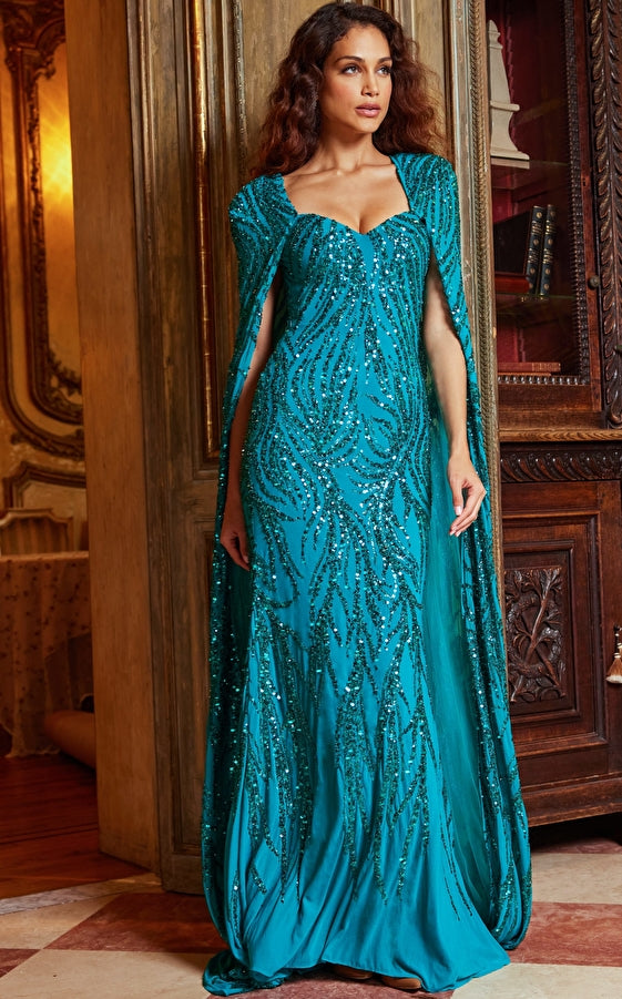 Jovani 23891 Mother of the Bride Embellished Long Cape Dress