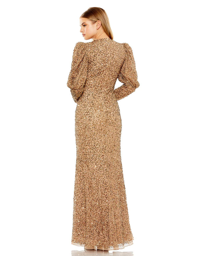 Formal Dresses Long Puff Sleeve Beaded Dress Copper