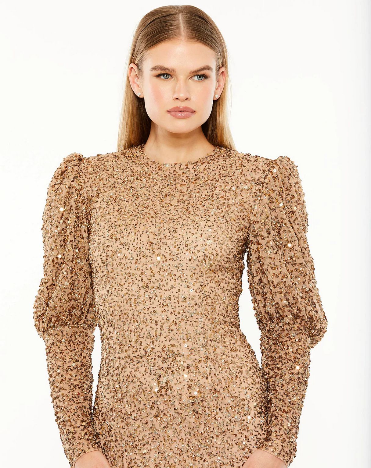 Formal Dresses Long Puff Sleeve Beaded Dress Copper